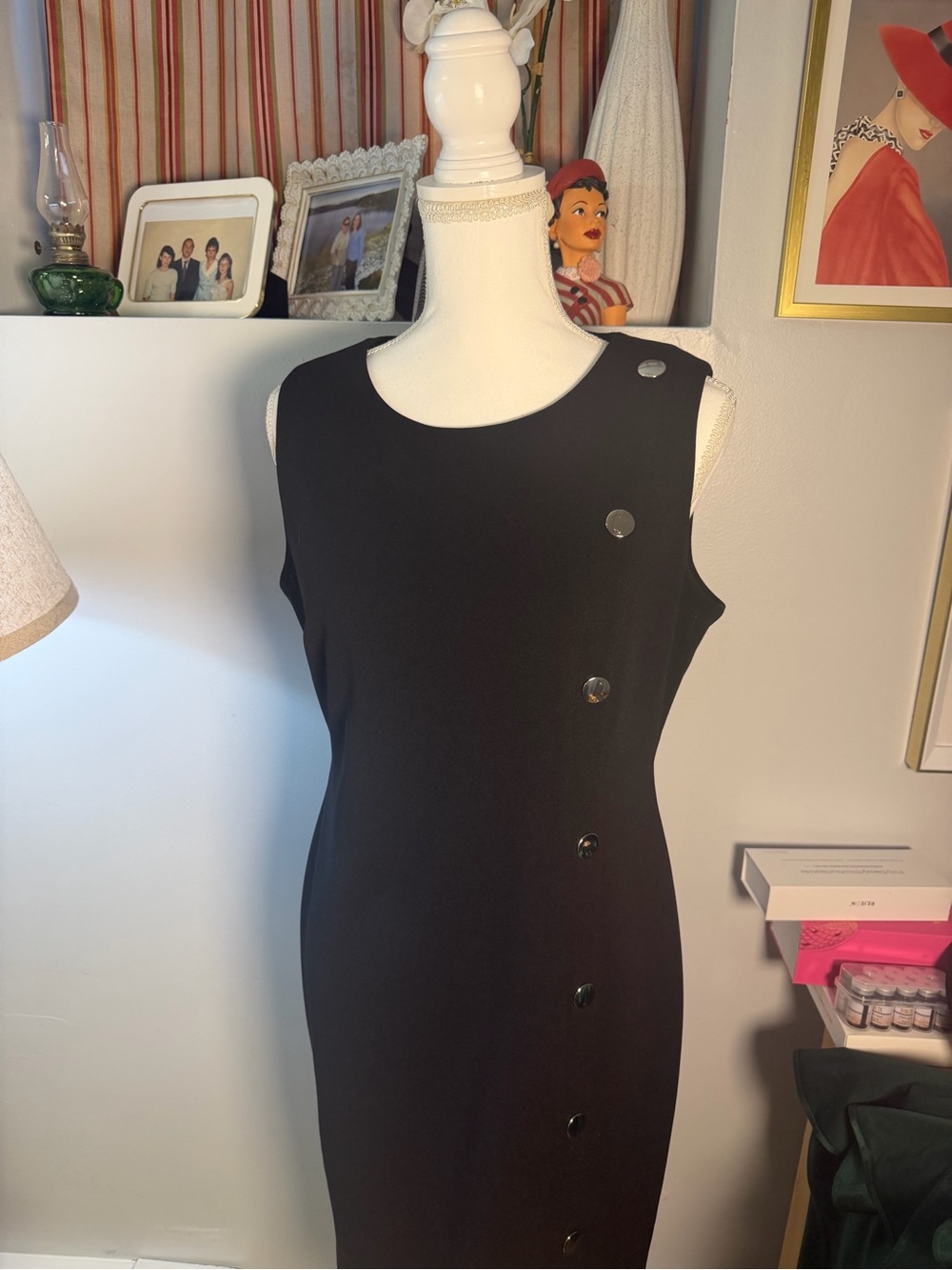 Tommy Hilfiger Black Sleeveless Midi Dress with Side Buttons